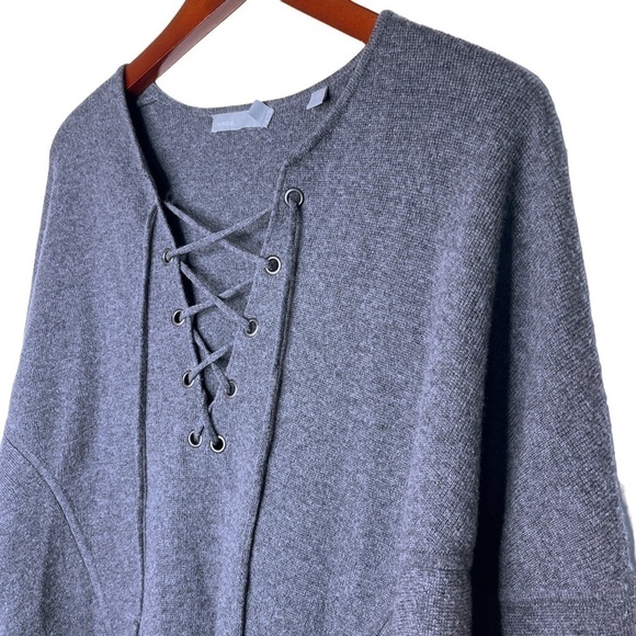 VINCE Merino Wool and Cashmere Lace Front Sweater Size XS in Charcoal Gray - Picture 7 of 11